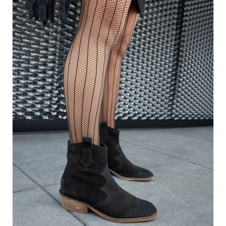 Bottines à talons bas en cuir noir Karino 2