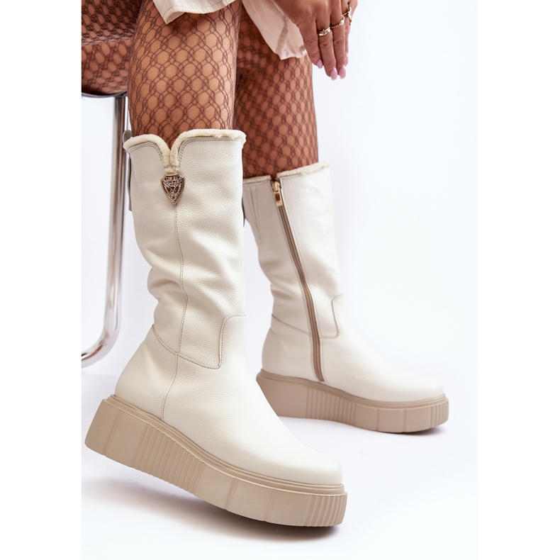 Bottes Femme Laine Cuir Crème Bayla beige 1