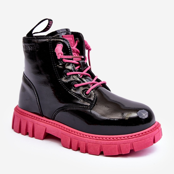 Bottes isolées vernies pour enfants Big Star MM374148 noir et rose 1