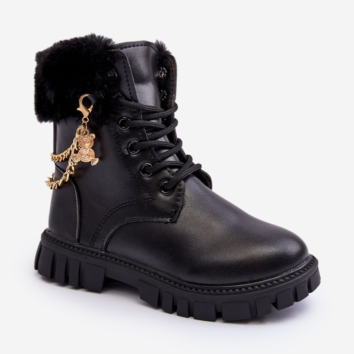 Bottines chaudes pour enfants en cuir avec chaîne, Noir Cadia le noir 1