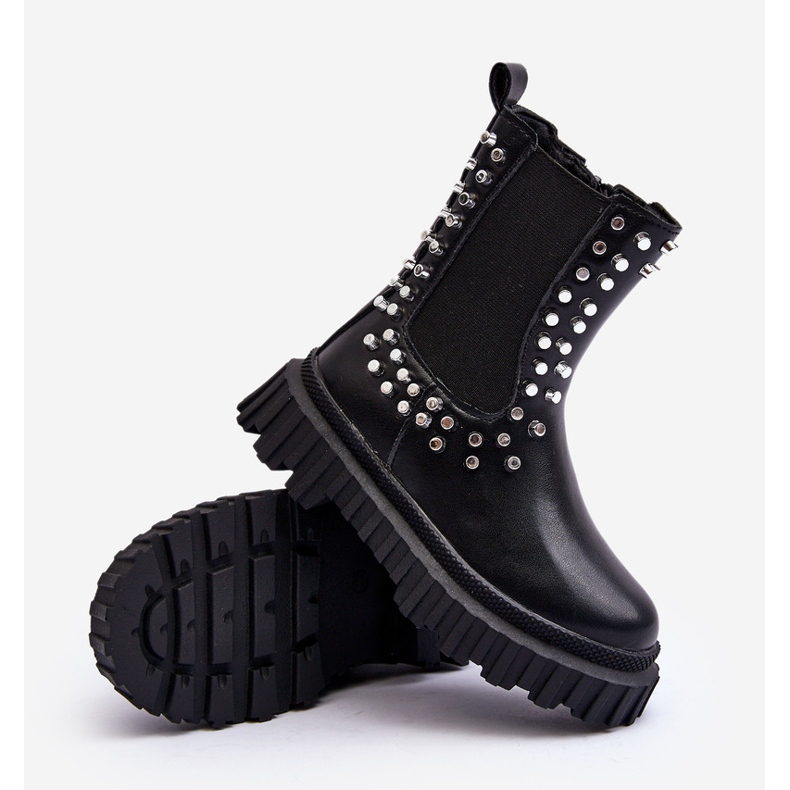 Bottines Chelsea fille ornées de strass, noir Adelie 1
