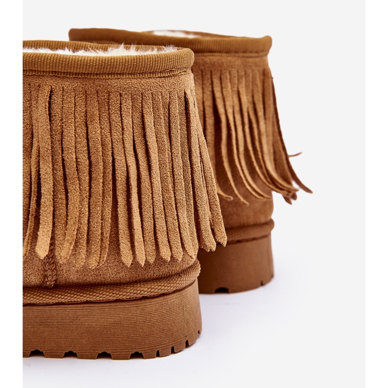 Bottes de neige isolées pour enfants à franges décoratives Camel Nimia brun 1