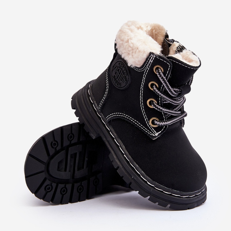 Bottines Trappeur Enfant avec Fermeture Éclair et Peau de Mouton, Noir Marialee le noir 1