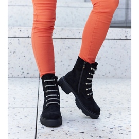 Bottines noires avec strass, éco-daim Sfaranda 1