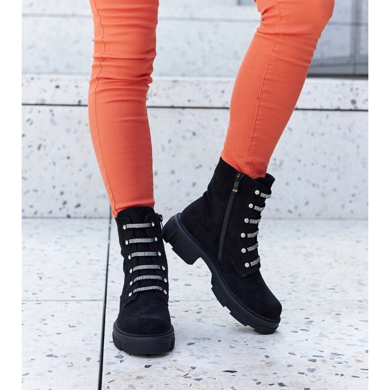 Bottines noires avec strass, éco-daim Sfaranda le noir 1
