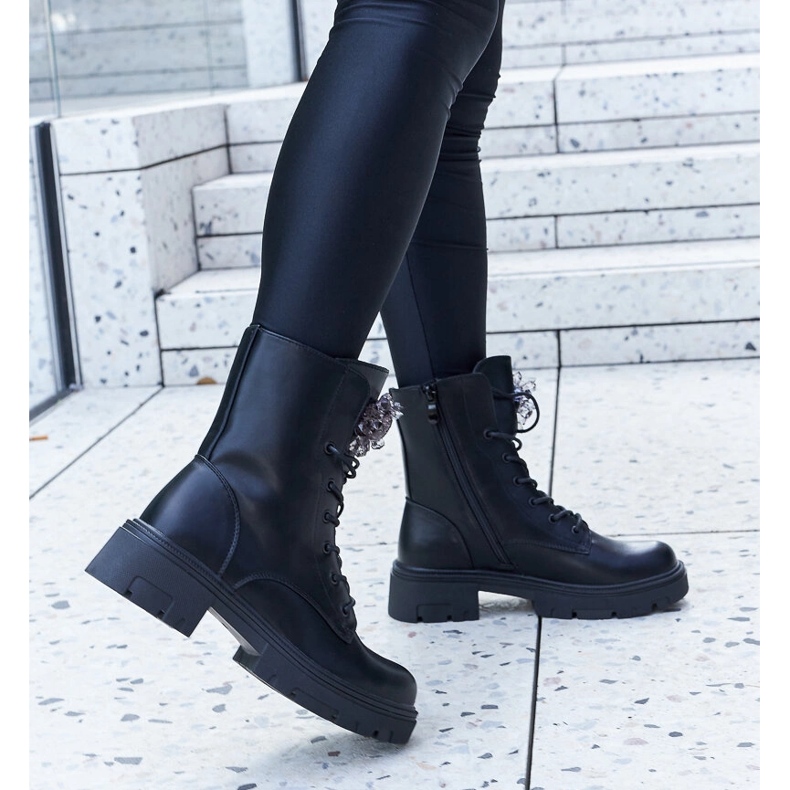 Bottines Accadia noires avec perles décoratives 1