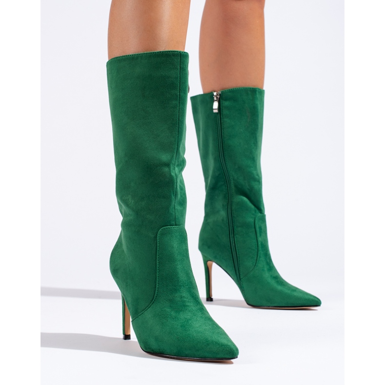 Bottines à talons en daim vert Shelovet 1