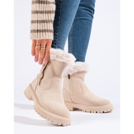 W. Potocki Bottines en daim beige avec fourrure de Potocki 3