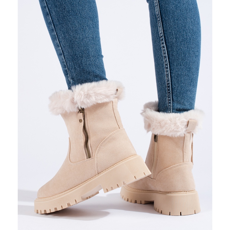 W. Potocki Bottines en daim beige avec fourrure de Potocki 2