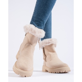 W. Potocki Bottines en daim beige avec fourrure de Potocki 1