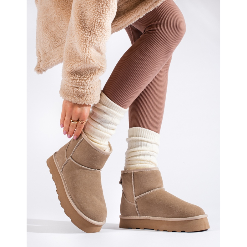 W. Potocki Bottines en daim beige avec fourrure de Potocki 1
