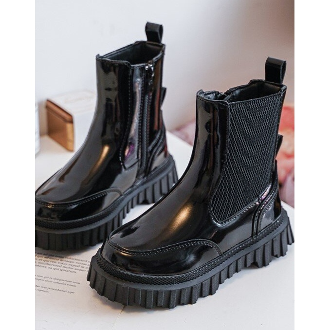 Bottines enfant en cuir verni avec fermeture éclair, chaudes, noires Jolynn le noir 1