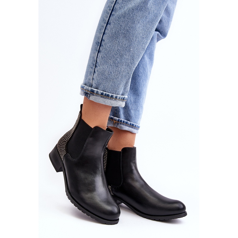 Bottines Chelsea basses pour femme avec décoration, noir Donname 2