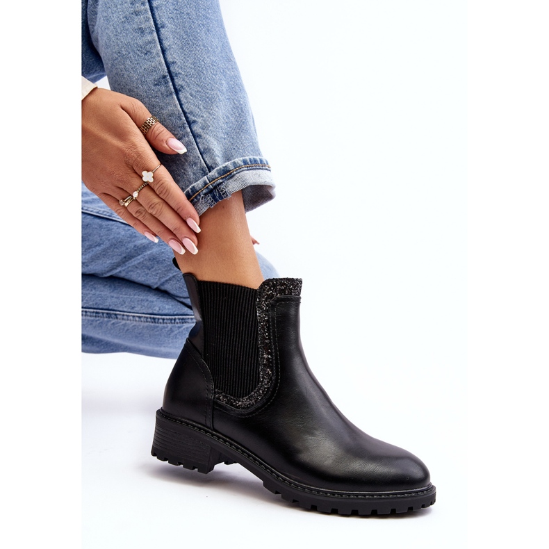 Bottines Chelsea femme à tige basse et talon plat, Noir Kassona 1