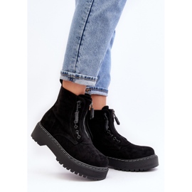 Bottines Trappeur Femme En Daim Sur Semelle Épaisse Avec Fermeture Éclair, Noir Edivame le noir 1