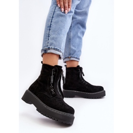 Bottines Trappeur Femme En Daim Sur Semelle Épaisse Avec Fermeture Éclair, Noir Edivame le noir 3