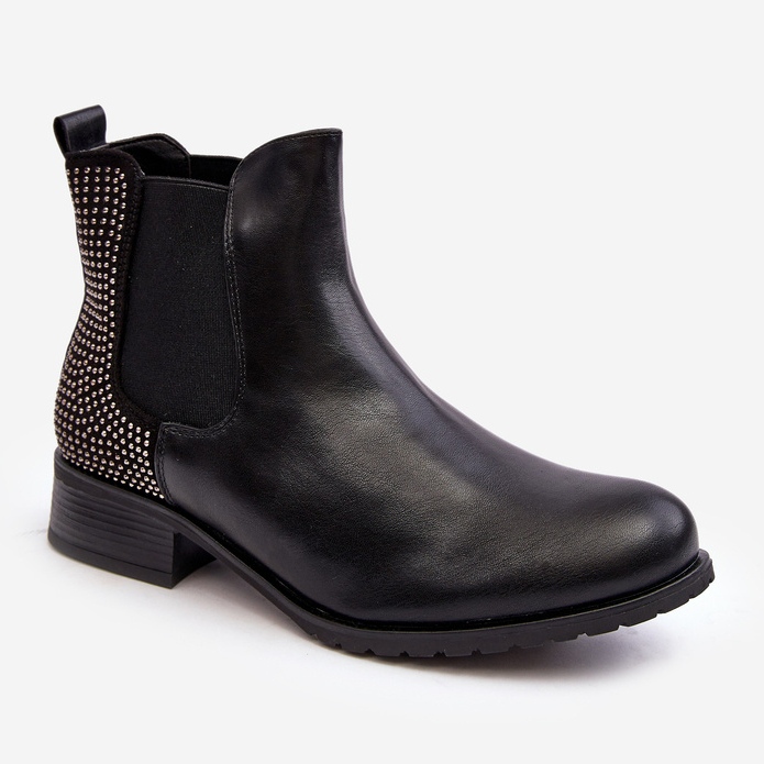 Bottines Chelsea basses pour femme avec décoration, noir Donname 1