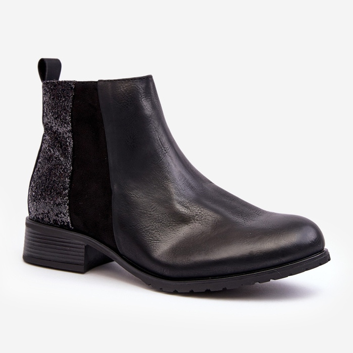 Bottines Chelsea femme à talon plat à paillettes, noir Messio le noir 1 Bottines Chelsea femme à talon plat à paillettes, noir Messio le noir 1