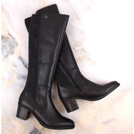 Bottes confortables en cuir pour femmes avec caoutchouc, isolées noires Rieker Y2050-00 le noir 1