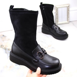 Bottes femme, mocassins plateforme isolés noirs, Sabatina DM23-18N 2