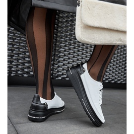 Baskets compensées en cuir noir et blanc Piano blanche 2