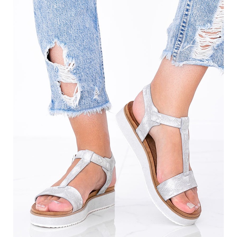 Sandales argentées au motif peau de serpent Kiko 1 Sandales argentées au motif peau de serpent Kiko 1