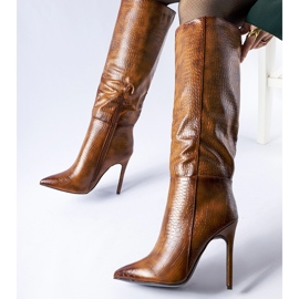 Bottines à talons hauts Serpent isolées marron brun 1