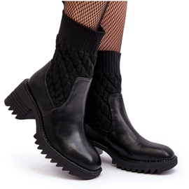Bottes Pour Femmes Sur Talons Chunky Avec Chaussette Noir Briogen le noir 11