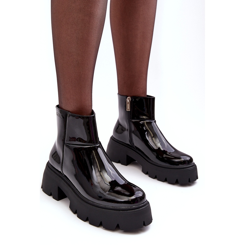 Bottes Femme En Cuir Verni GOE MM2N4058 Noir le noir 2