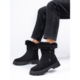 W. Potocki Bottines de neige Potocki en daim noir avec fourrure le noir 1