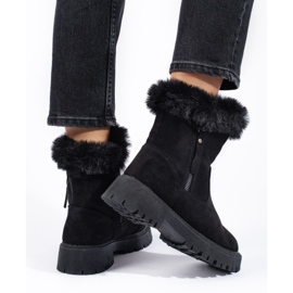 W. Potocki Bottines de neige Potocki en daim noir avec fourrure le noir 3