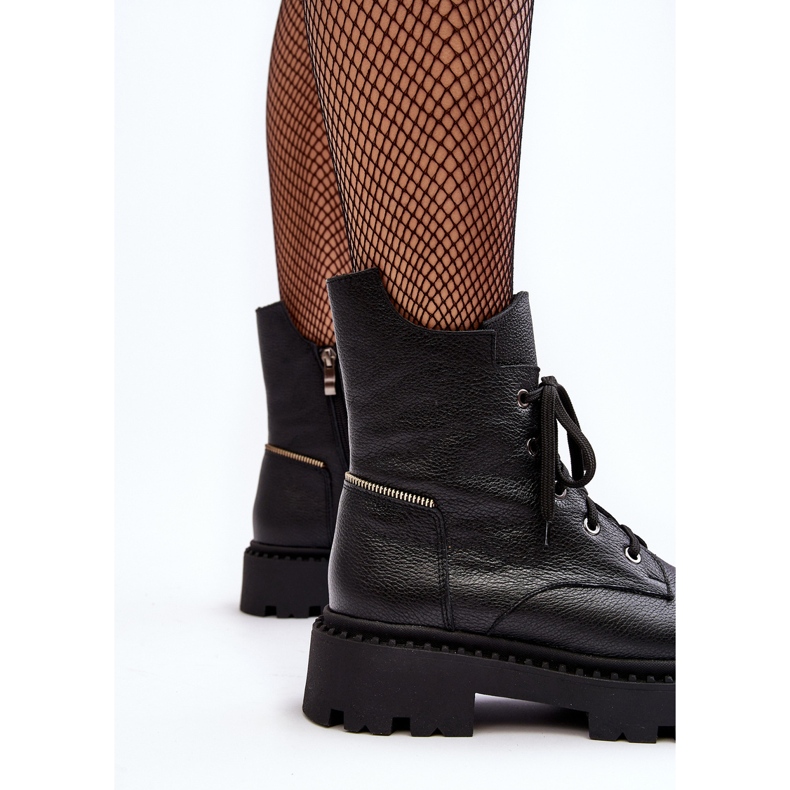 Bottines trappeuses en cuir avec fermeture éclair pour femme Zazoo 949P Noir 1