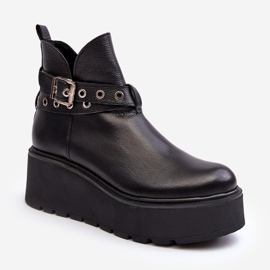 Bottes Femme En Cuir Sur Plateforme Compensée Avec Bretelles Zazoo 1752 Noir 1