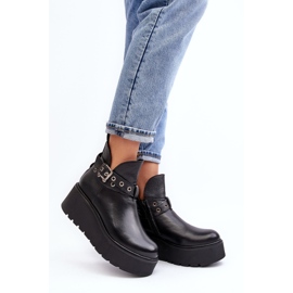 Bottes Femme En Cuir Sur Plateforme Compensée Avec Bretelles Zazoo 1752 Noir 2