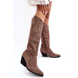 PA1 Bottes de cowboy beige foncé pour femmes par Sloana 1