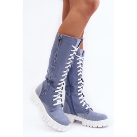 Bottes en jean isolées avec laçage pour femme, bleu Cresanta beige 1 Bottes en jean isolées avec laçage pour femme, bleu Cresanta beige 1