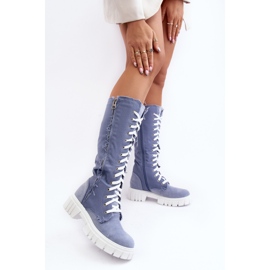 Bottes en jean isolées avec laçage pour femme, bleu Cresanta beige 2 Bottes en jean isolées avec laçage pour femme, bleu Cresanta beige 2