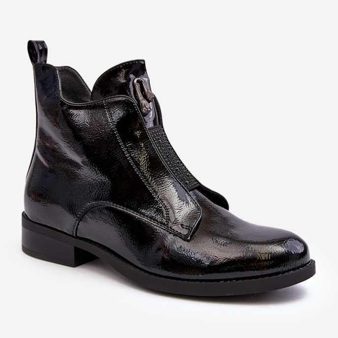 Bottines à Talons Plats en Cuir Verni pour Femme, Noir Chaud S.Barski HY75-120 Noir 1