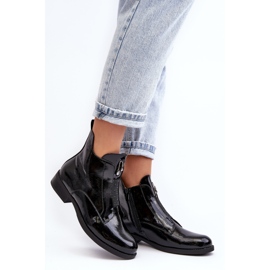 Bottines à Talons Plats en Cuir Verni pour Femme, Noir Chaud S.Barski HY75-120 Noir 2