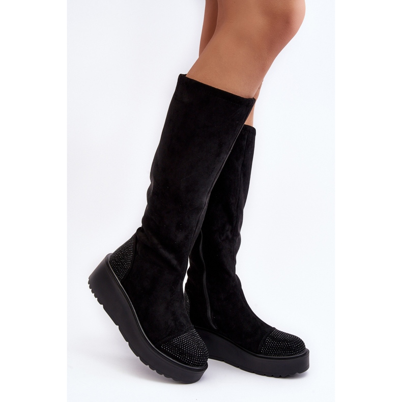 Bottes en daim pour femmes sur la plateforme S.Barski, noires le noir 2