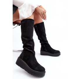 Bottes en daim pour femmes sur la plateforme S.Barski, noires le noir 7