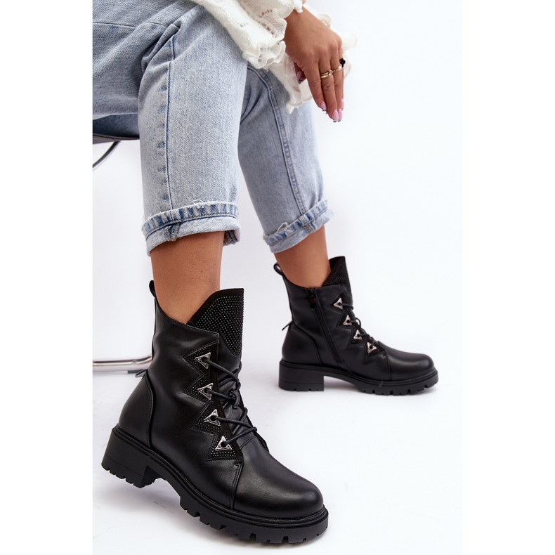 Bottes Isolées En Cuir Avec Strass Noir Gwen S.Barski HY93-52A 2