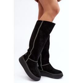 Bottes Femme En Daim Sur Plateforme Massive Maciejka 06312-01 Noir le noir 1