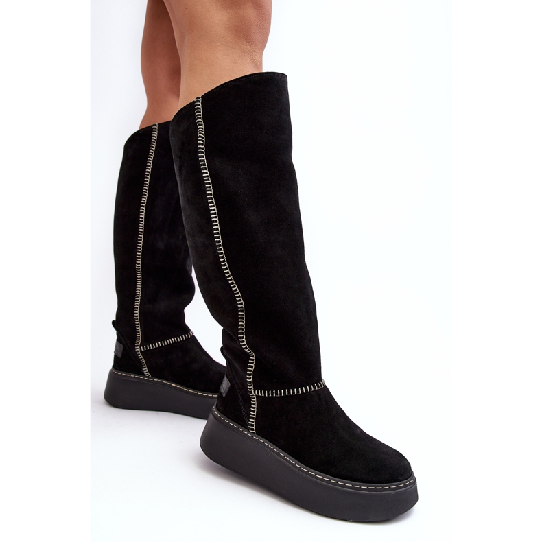 Bottes Femme En Daim Sur Plateforme Massive Maciejka 06312-01 Noir 2