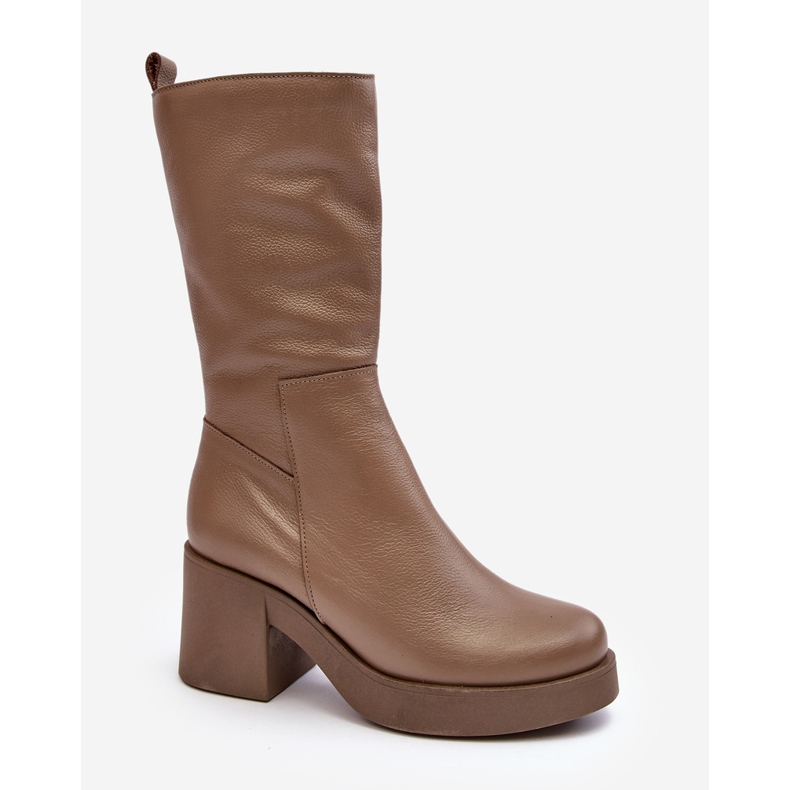 Bottes en cuir Lemar Odennia beige foncé pour femmes sur un talon épais 2 Bottes en cuir Lemar Odennia beige foncé pour femmes sur un talon épais 2
