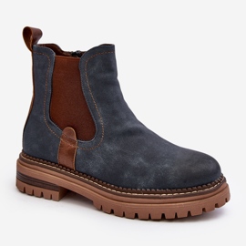 Bottines Chelsea isolées à talons plats pour femme, bleu Myrine 2