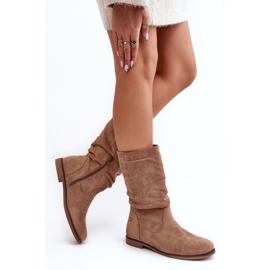Bottes pour femmes beiges sur un talon plat avec une tige froncée Kotine 5