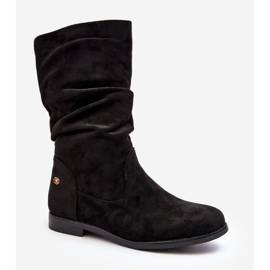 Bottines plates à tige froncée pour femme, noir Kotine 1