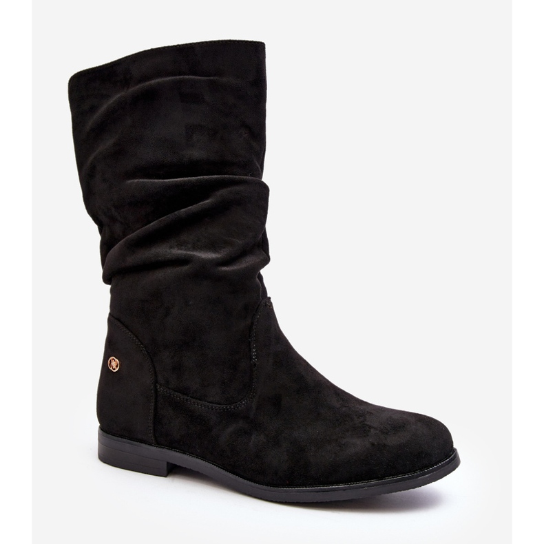 Bottines plates à tige froncée pour femme, noir Kotine 1