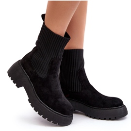 Bottines En Daim Avec Chaussette Sur Plateforme Et Talon Plat, Noir Rewam le noir 9